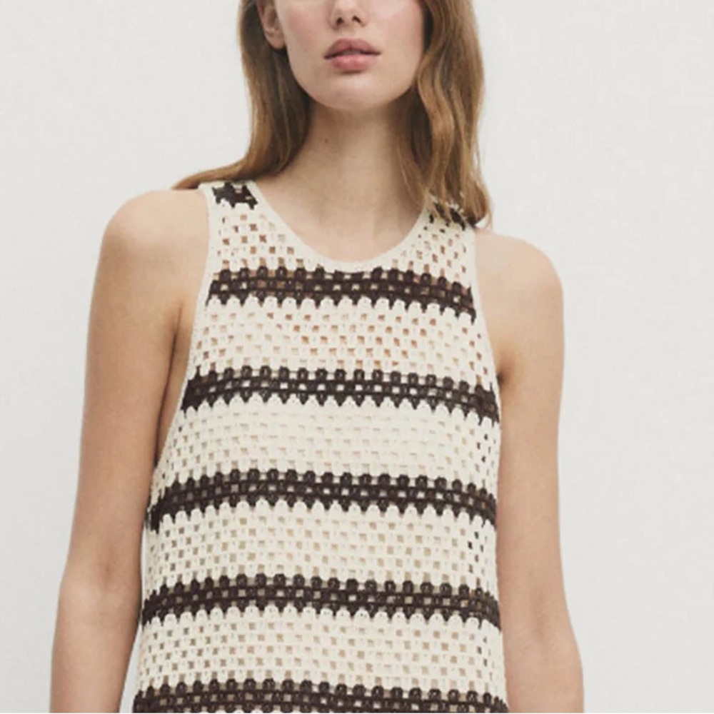 Massimo Dutti Black and Cream Crochet Tank Top